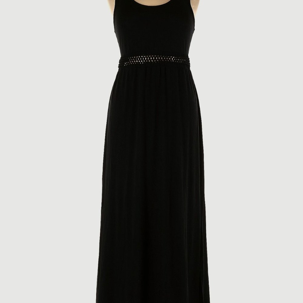 Black Casual Dress Womens Large Size L Teens Juniors Sleeveless Calf Long Length